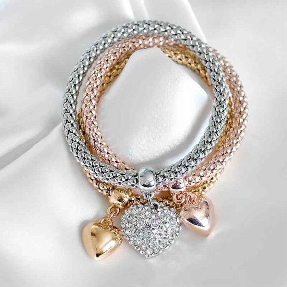 Crystal Charms Multilayer Bracelets - 3PCS Gold/Silver/Rose Gold Corn Chain Brac - Picture 5 of 6